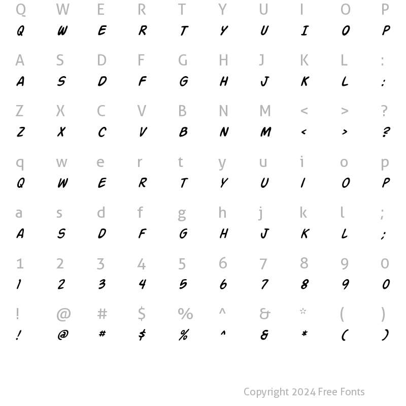 Character Map of Action Man Italic