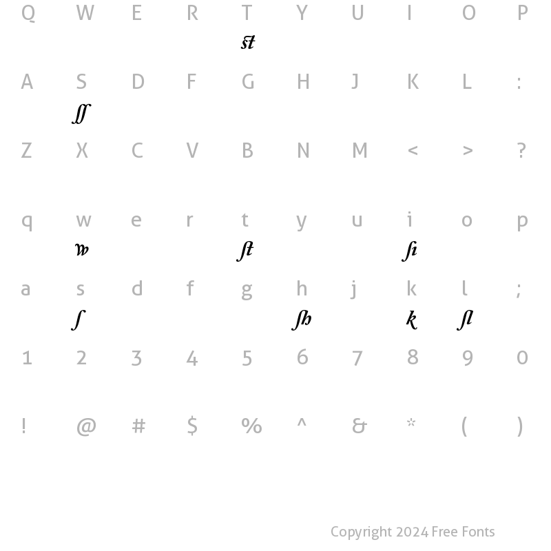 Character Map of Adobe Caslon Alternate Bold Italic