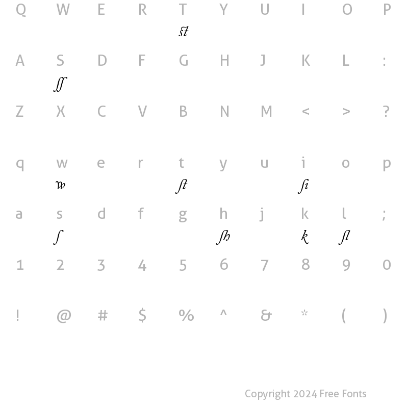 Character Map of Adobe Caslon Alternate Italic