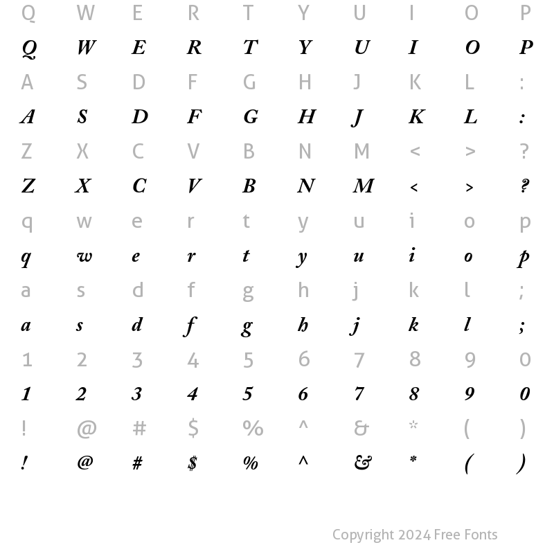 Character Map of Adobe Caslon Bold Italic