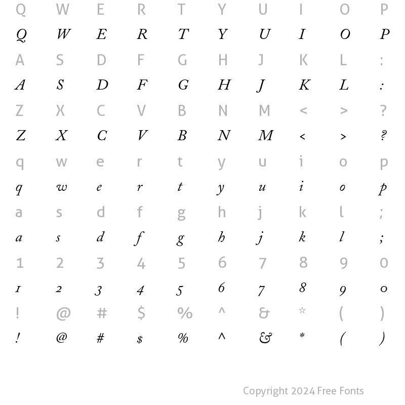 Character Map of Adobe Caslon OsF Italic