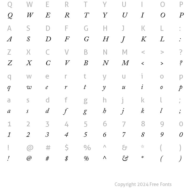 Character Map of Adobe Caslon Pro Italic