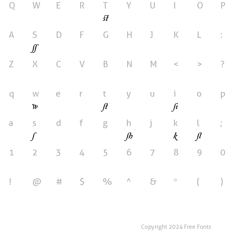 Character Map of Adobe Caslon Semibold Alternate Italic