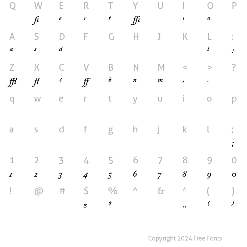 Character Map of Adobe Caslon Semibold Expert Italic
