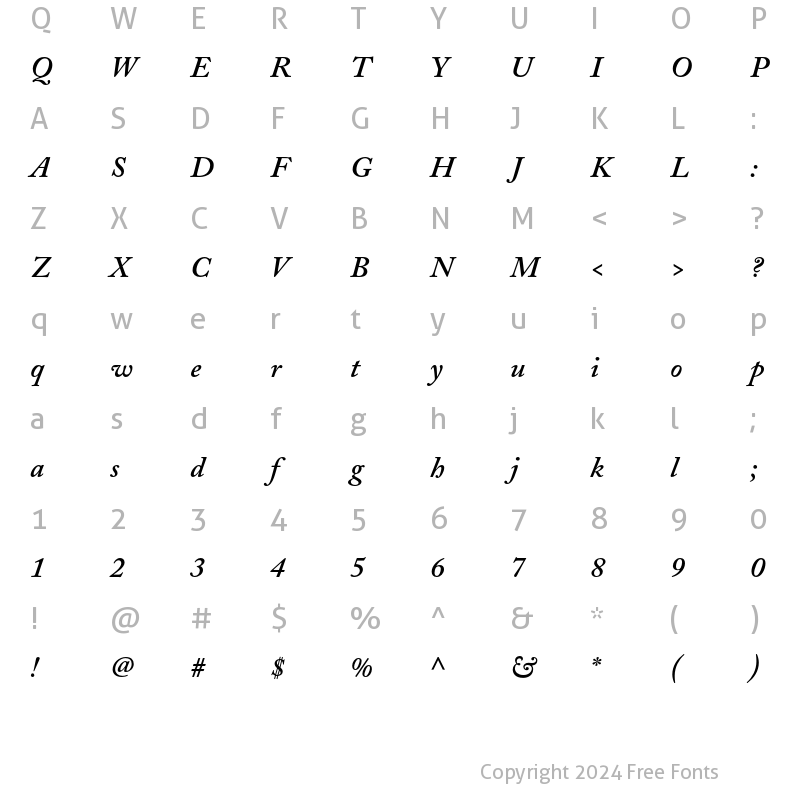 Character Map of Adobe Caslon Semibold Italic