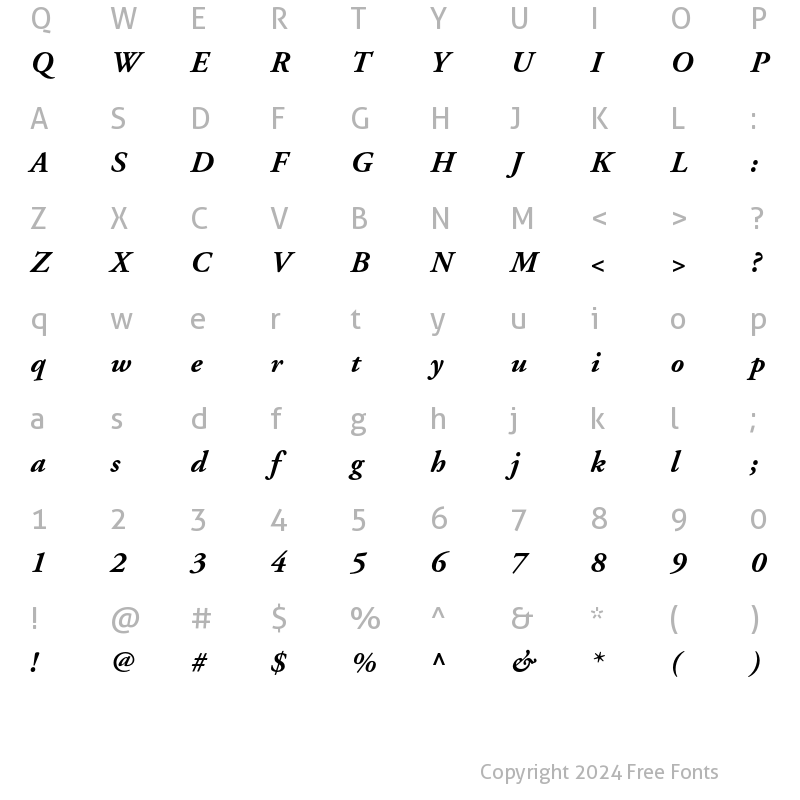 Character Map of Adobe Garamond Bold Italic
