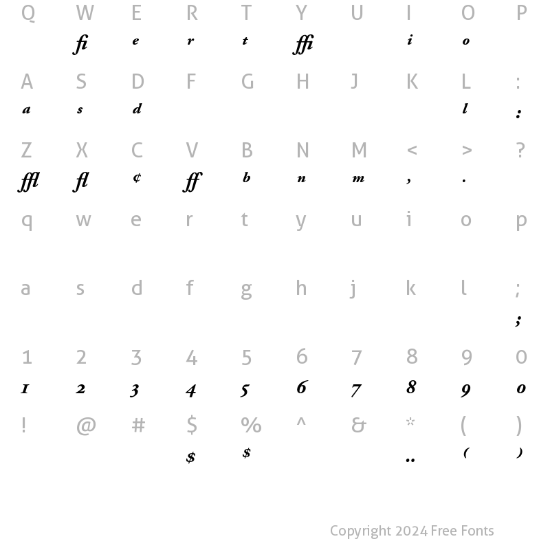 Character Map of Adobe Garamond Expert Bold Italic