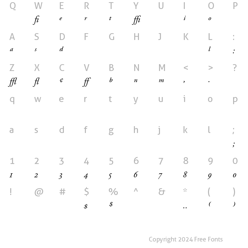 Character Map of Adobe Garamond Expert Italic
