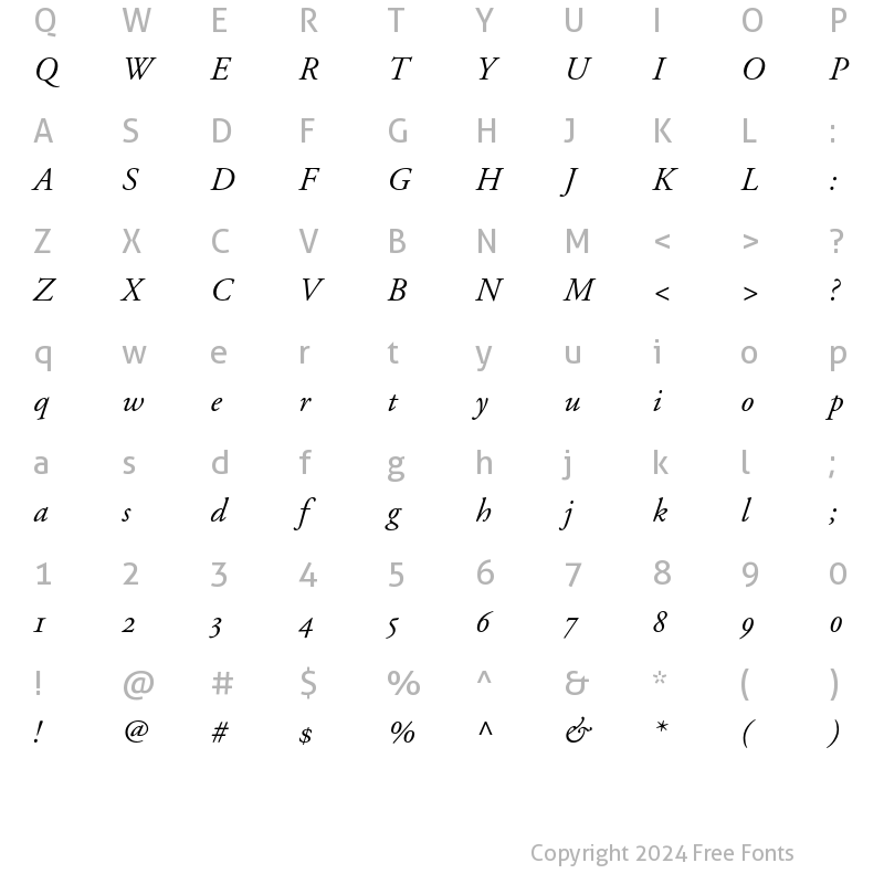 Character Map of Adobe Garamond Italic OsF