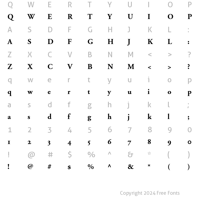 Character Map of Adobe Garamond Oldstyle Figures Bold
