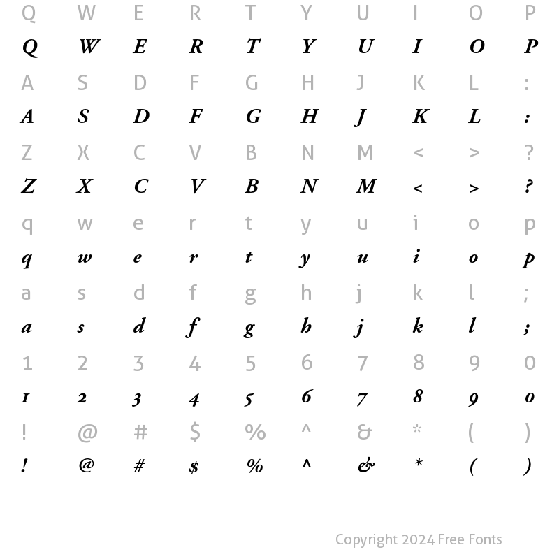 Character Map of Adobe Garamond Oldstyle Figures Bold Italic