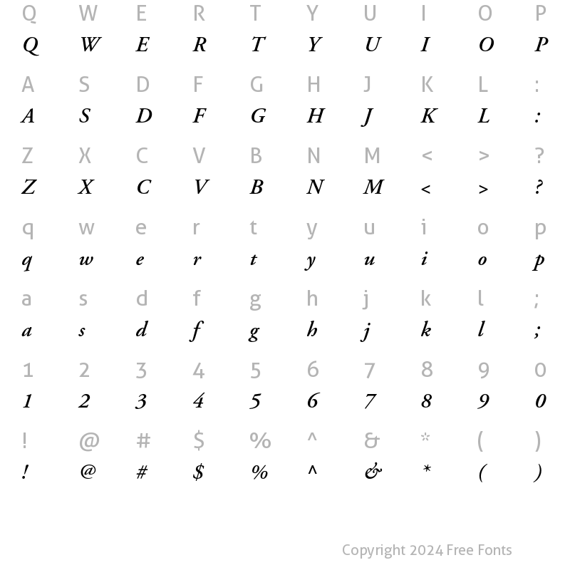 Character Map of Adobe Garamond Semibold Italic