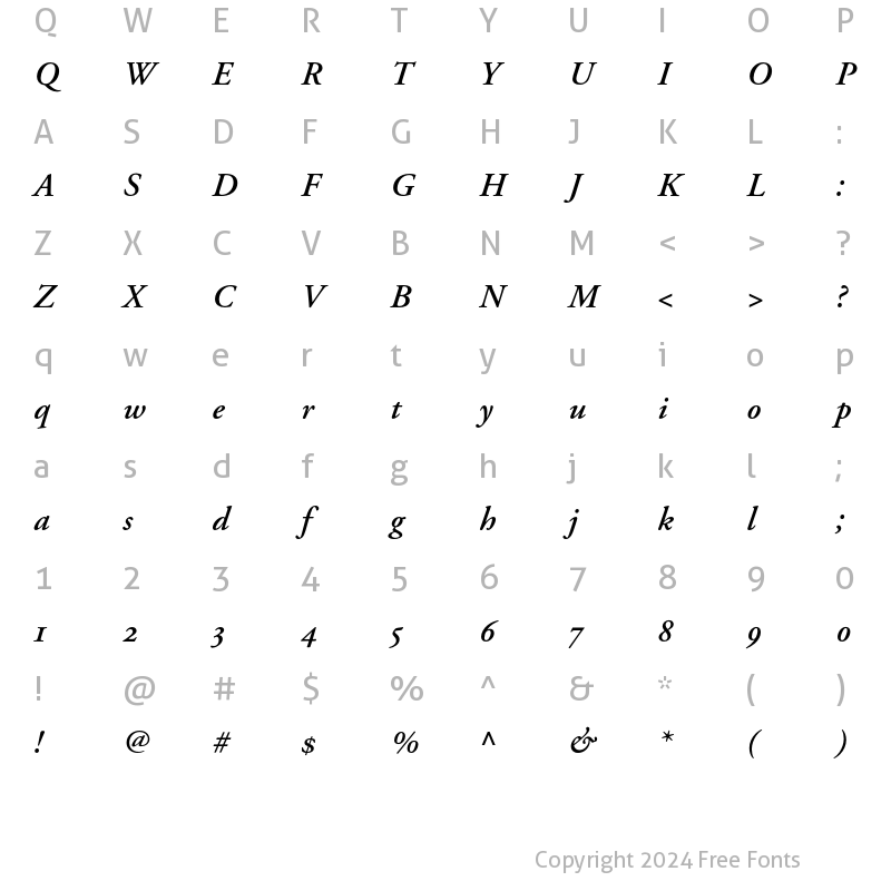 Character Map of Adobe Garamond Semibold Oldstyl Italic