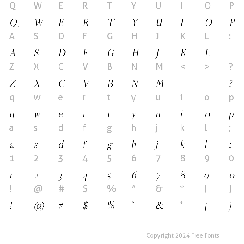 Character Map of Adren Book Italic