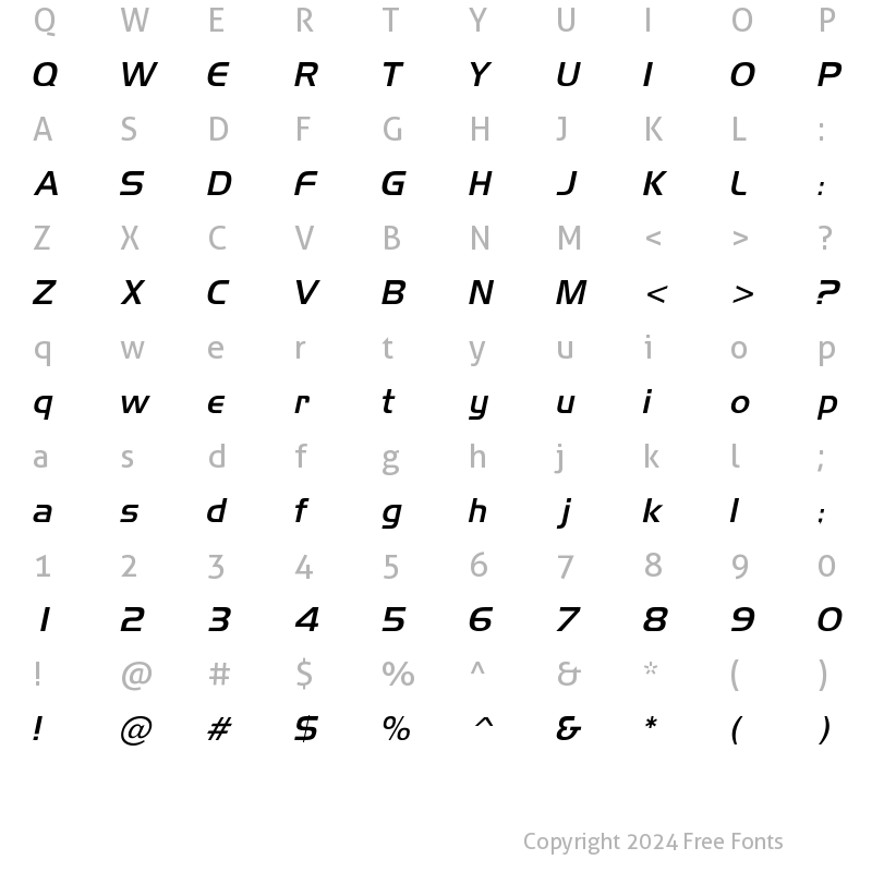 Character Map of AeroLight Italic