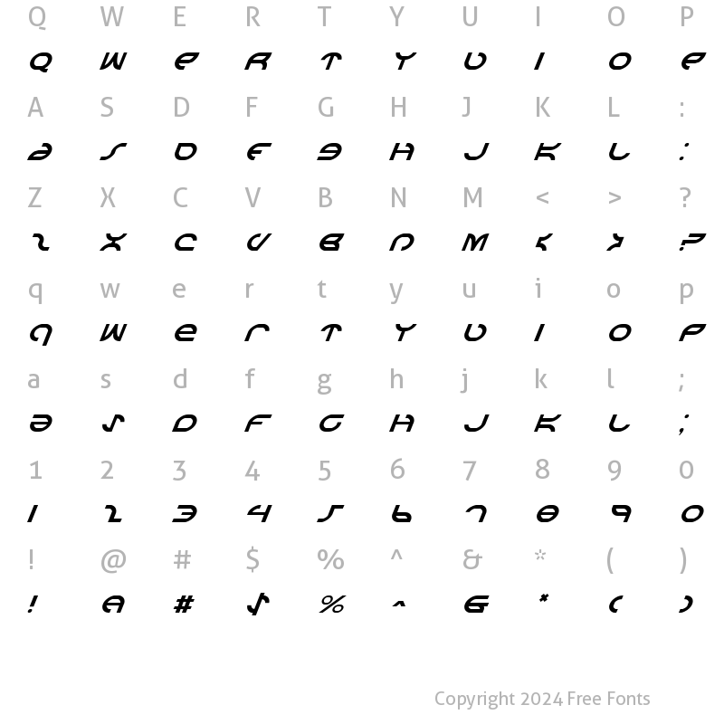 Character Map of Aetherfox Italic Italic