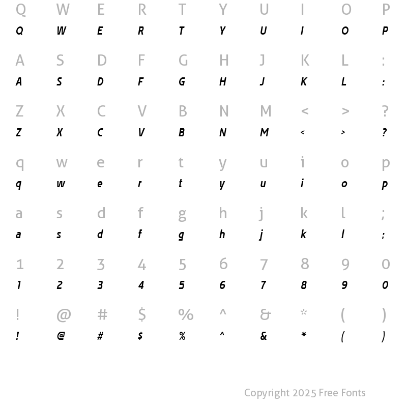 Character Map of Affluent Bold Italic