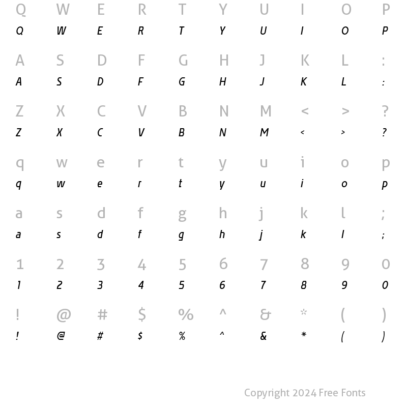 Character Map of Affluent Demibold Italic