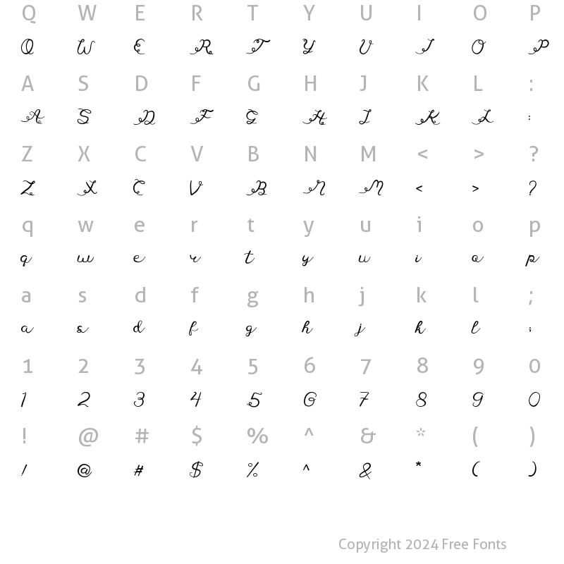 Character Map of Afilia Regular