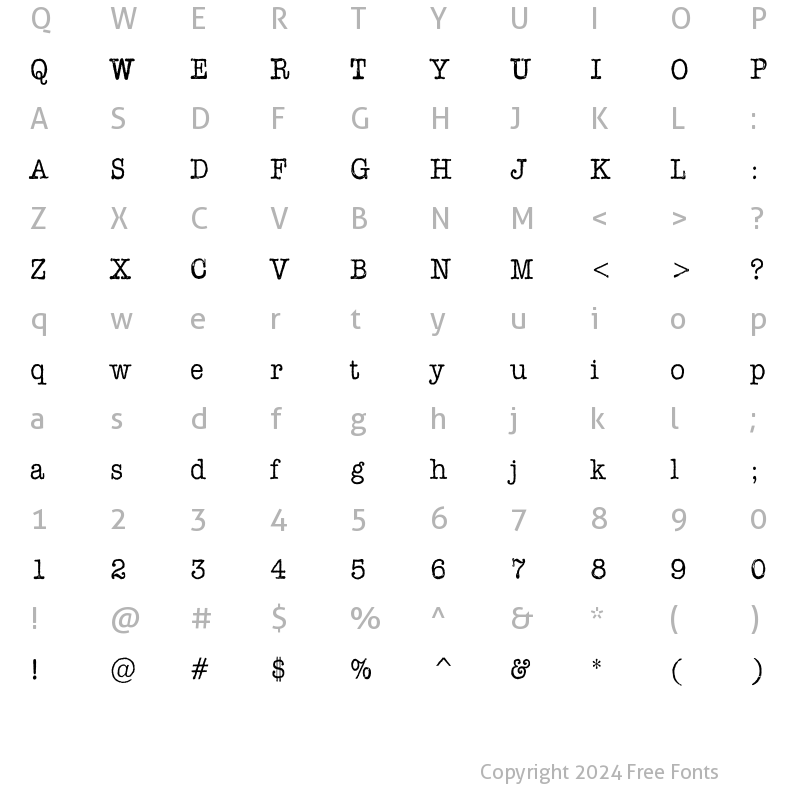 Character Map of AFL Font nonmetric Medium