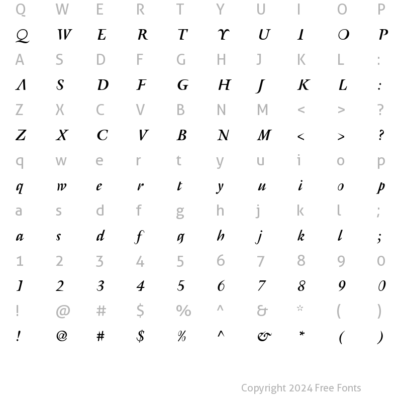 Character Map of AFRetrospecta-BoldItalic Regular