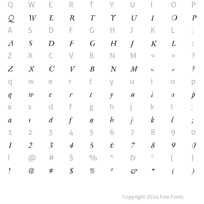 Character Map of AFRetrospecta Italic