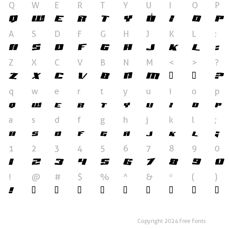 Character Map of Aftershock Debris Italic