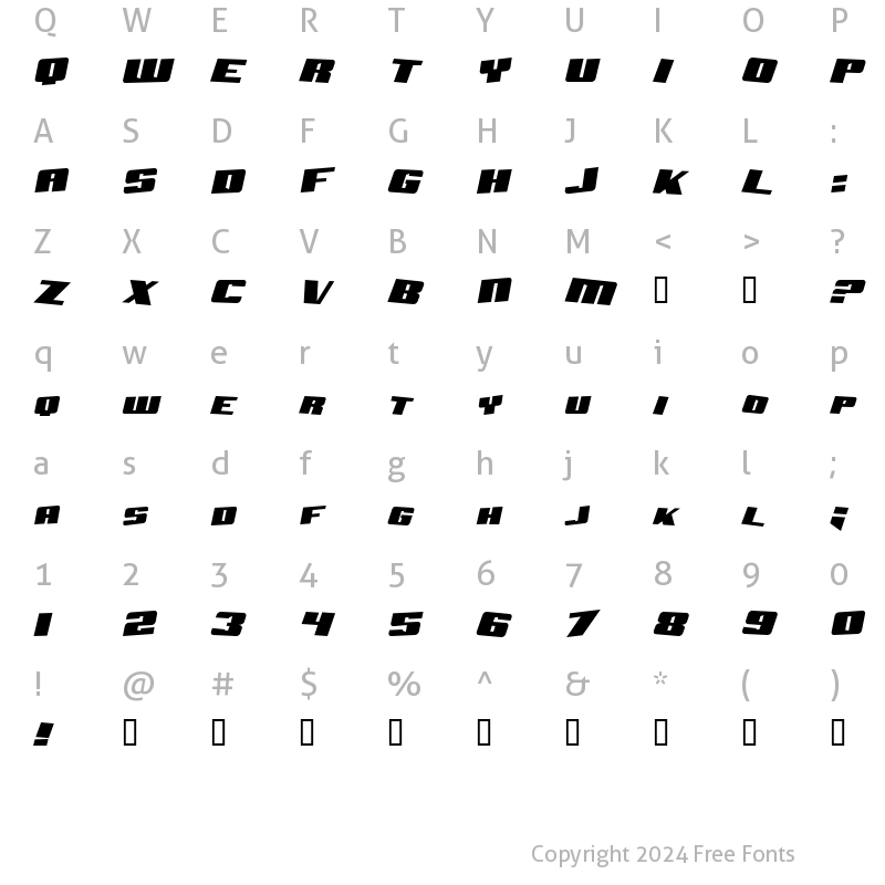 Character Map of Aftershock Debris Solid Italic