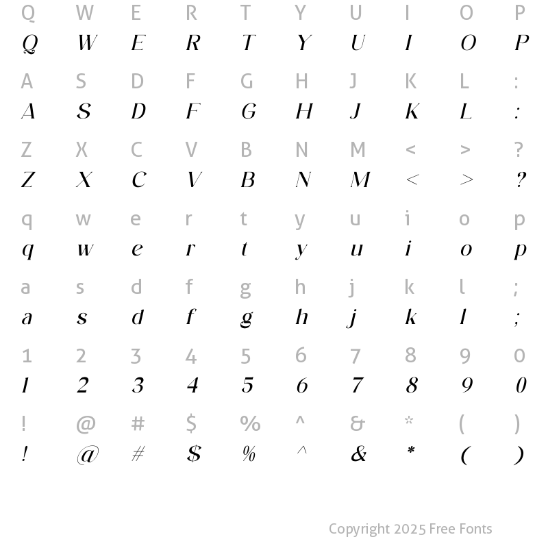 Character Map of Aftesto Italic