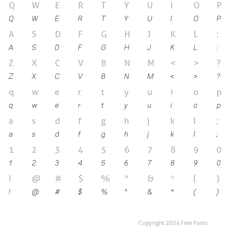 Character Map of Aftetir Thin Italic