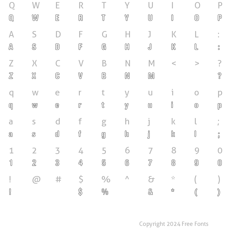 Character Map of AG Book Rounded Bold Condensed Outline