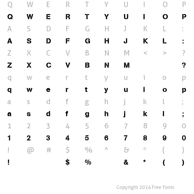 Character Map of AG Book Stencil Medium