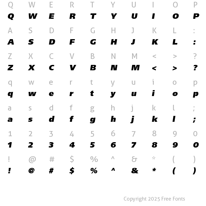 Character Map of AG ForeignerULB-Oblique Medium