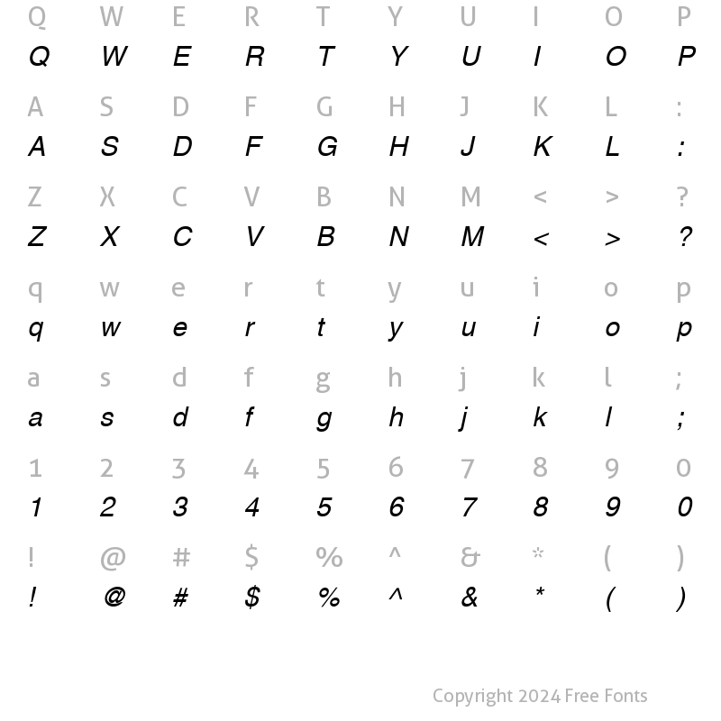 Character Map of AG_Helvetica Italic