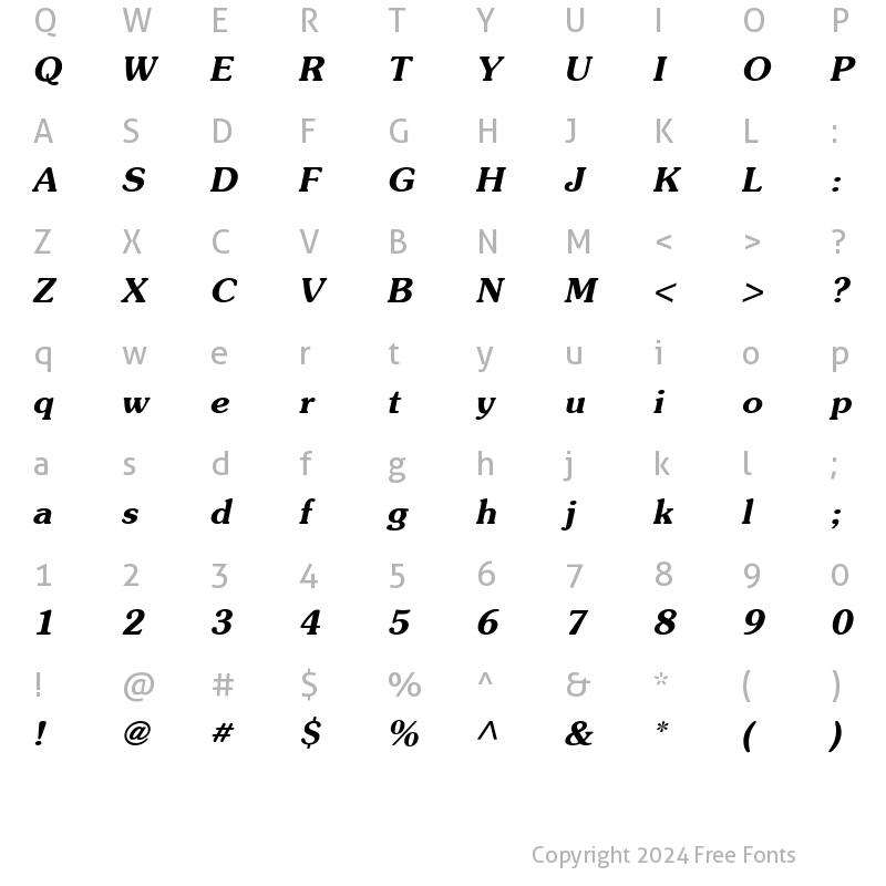 Character Map of AG_Souvenir Bold Italic