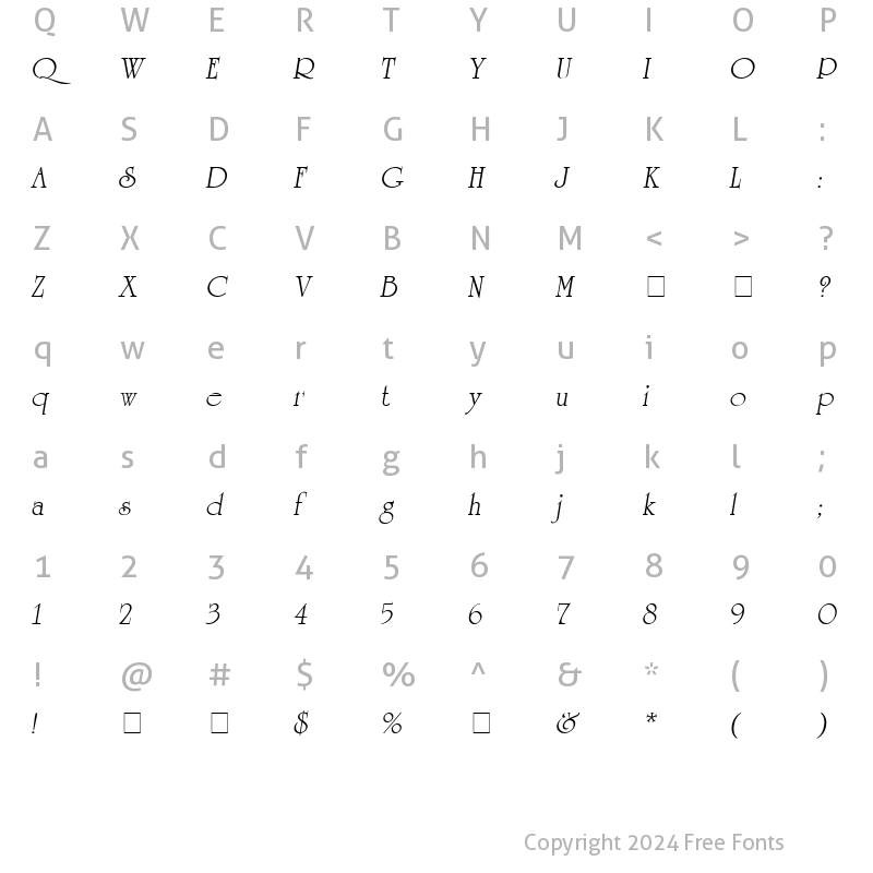 Character Map of AG_University Italic