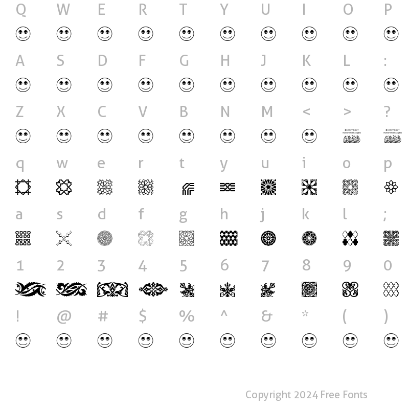 Character Map of AGA Arabesque Free Sample Regular