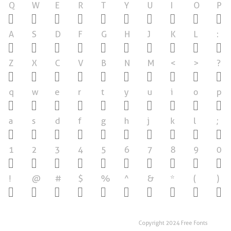 Character Map of AGA Granada Shaded Regular