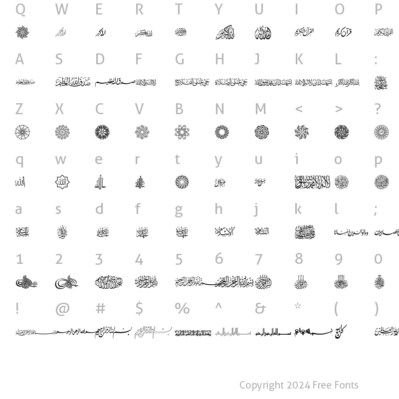 Character Map of AGA Islamic Phrases Regular