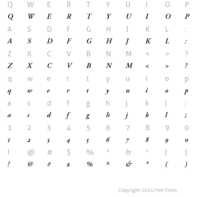 Character Map of AGaramond RegularSC Bold Italic