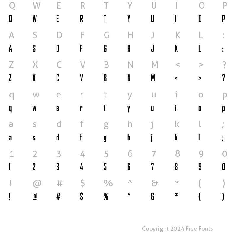 Character Map of AgencyFB Bold Cond Regular