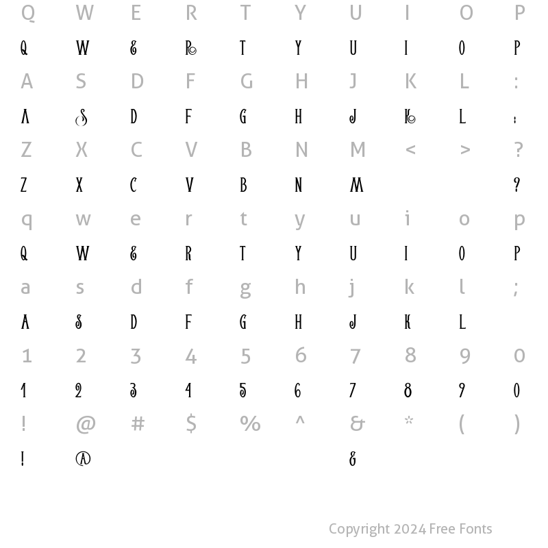 Character Map of Agendra Serif Font Regular