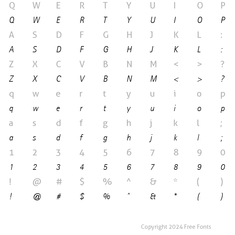 Character Map of Agfa Rotis Sans Serif Light Italic