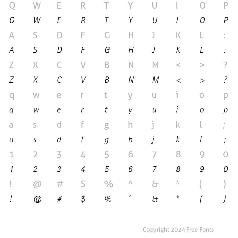 Character Map of Agfa Rotis Semisans Light Italic