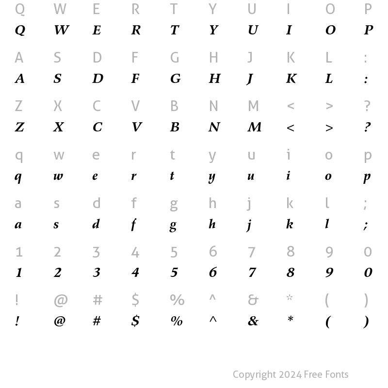 Character Map of Agfa Wile Roman Std Bold It