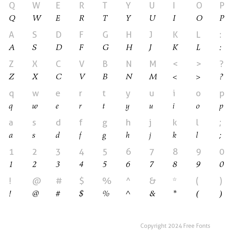 Character Map of Agfa Wile Roman Std Italic