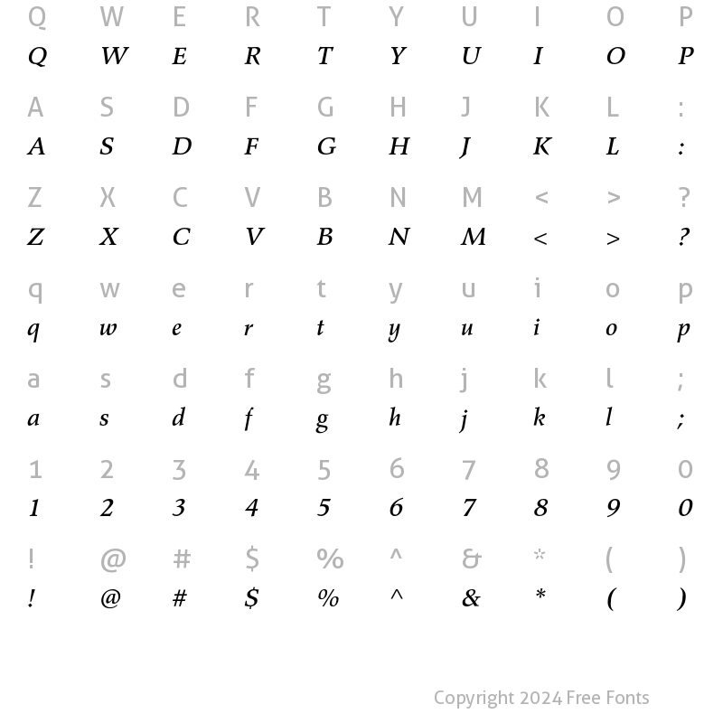 Character Map of Agfa Wile Roman Std Medium It