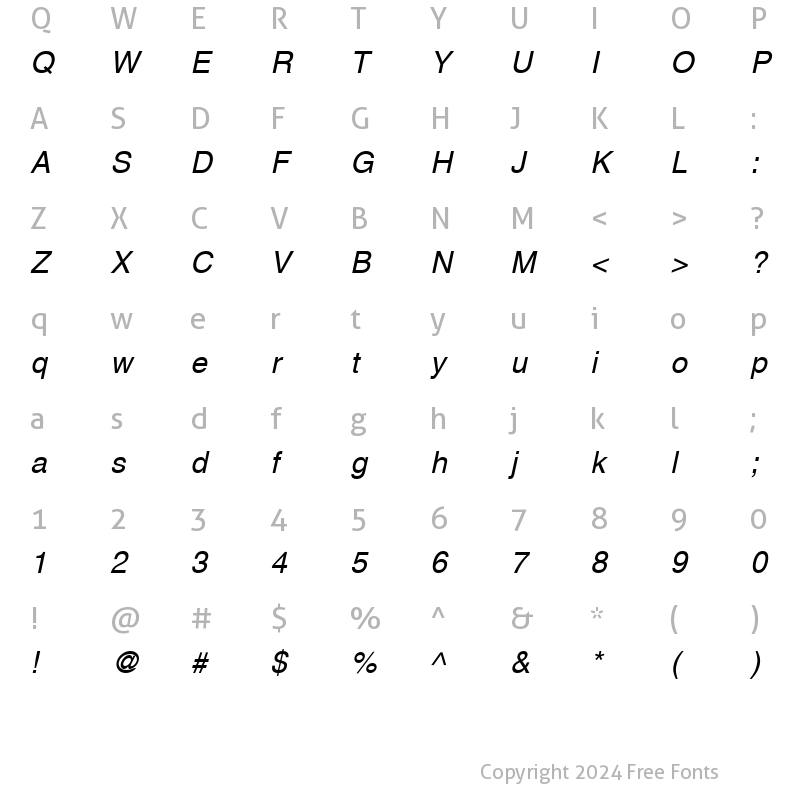 Character Map of AGHelveticaCyr Oblique