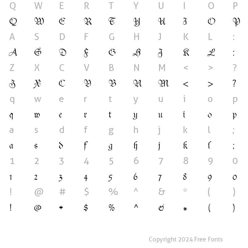 Character Map of Agincort Regular