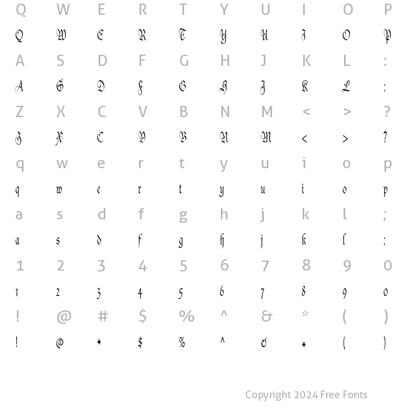 Character Map of AgincortCondensed Regular